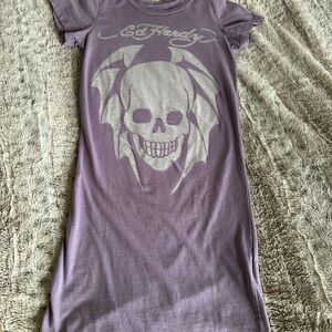 Ed Hardy Purple Skull Graphic T-Shirt Dress